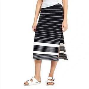 Athleta Women's M Medium Midi Length Skirt Side Slit Striped Elastic Waistband